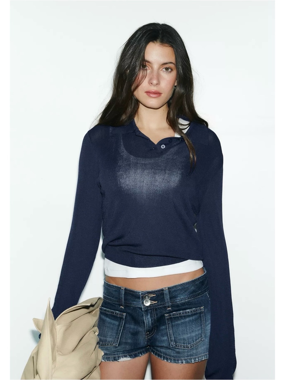 Zara Navy Scoop-Neck Lightweight Pullover